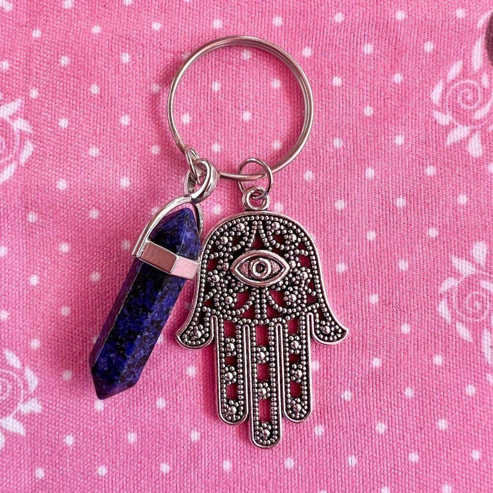 Evil Eye Hamsa Tanzinite Crystal gemstone Keychain